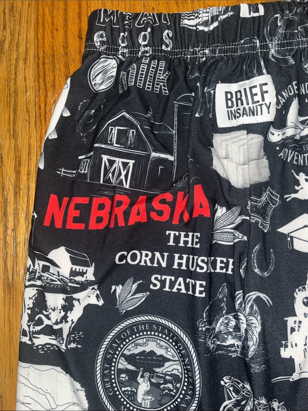 Brief Insanity Black Nebraska Print Drawstring Pajama Pants Size Small - Picture 6 of 11
